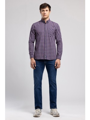 Lee Cooper Pired 1 Erkek Uzun Kol Ekose Gömlek Lacivert Bordo