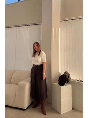 Kahverengi Beli Kemerli Etek
