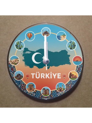 Bsb Türkiye Temalı Magnet Saat Buzdolabı Süsü Duvar Saati 10,5cm MS1071