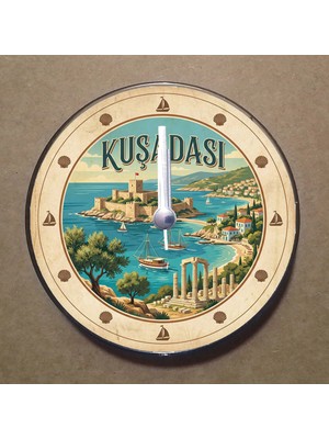 Bsb Kuşadası Temalı Magnet Saat Buzdolabı Süsü Duvar Saati 10,5cm MS2029
