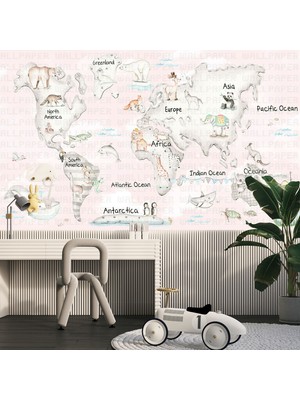 Pembe Dünya Haritası Poster Duvar Kağıdı