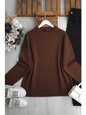 Zerogaprise Kadın Bisiklet Yaka Oversize Şardonlu Triko Kazak