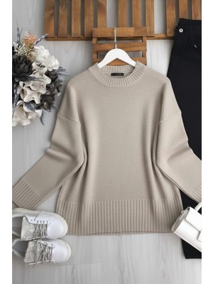 Zerogaprise Kadın Bisiklet Yaka Oversize Şardonlu Triko Kazak