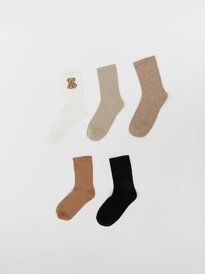 LC Waikiki Ekru Baskılı Kadın Soket Çorap 5'li