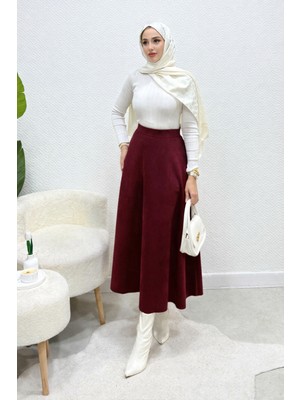 Tesettür Diyarı Kışlık Süet Tesettür Etek- Bordo