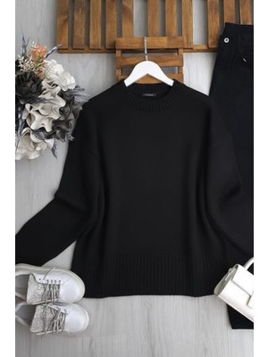 Zerogaprise Kadın Bisiklet Yaka Oversize Şardonlu Triko Kazak