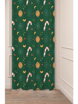 Greendecor Yılbaşı Çam Ağacı Noel Ağacı Kar Yeni Yıl Christmas Desenli Özel Tasarımlı Dijital Baskılı Fon Perde