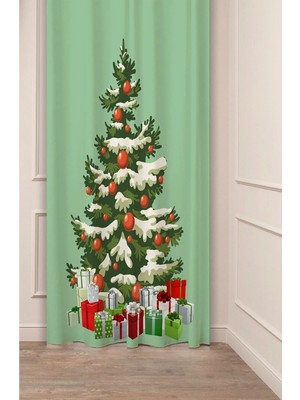 Greendecor Yılbaşı Çam Ağacı Noel Ağacı Kar Yeni Yıl Christmas Desenli Özel Tasarımlı Dijital Baskılı Fon Perde