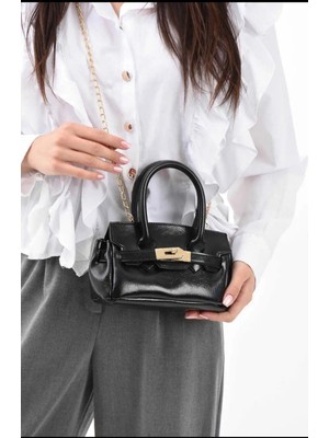 Özüm Takı Çanta Kadın Küçük Boy Zincir Askı El ve Omuz Kol Çanta Siyah