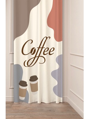 Greendecor Coffe Time Espresso Latte Kahve Zamanı Bohem Desenli Özel Tasarım Dijital Baskılı Şık Tarz Fon Perde