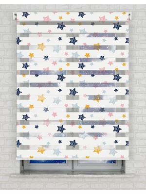 BRIGHTCOVER Renkli Yıldızlar Baskılı Zebra Perde - Gece Gündüz - Bebek Odası Perdesi, Erkek Çocuk Odası Perdesi | Kokusuz Mürekkeple Basılmış  Zebra Perdeler ile Sende Tarzını Yansıt! | 1 Dakikada Pratik Montaj