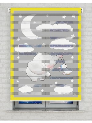 BRIGHTCOVER Fil ve Bulutlar Baskılı Zebra Perde - Gece Gündüz - Bebek Odası Perdesi | Kokusuz Mürekkeple Basılmış  Zebra Perdeler ile Sende Tarzını Yansıt! | 1 Dakikada Pratik Montaj