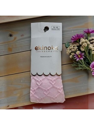 Ekinoks Kalp Desenli Dikişsiz Koton Kız Çocuk Külotlu Çorap - RYZEÇ006 - Pembe - 5 - 6 Yaş Pembe