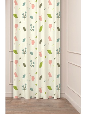 Greendecor Çiçekler Yaprak Çizgili Bohem Desenli Özel Tasarım Dijital Baskılı (Tek Kanat) Modern Şık Fon Perde