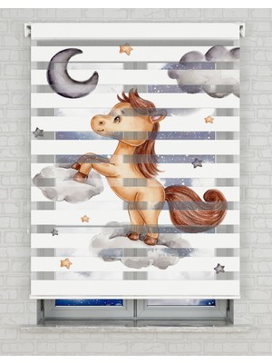 BRIGHTCOVER Bulutlar Unicorn Baskılı Zebra Perde - Gece Gündüz - Bebek Odası Perdesi, Erkek Çocuk Odası Perdesi | Kokusuz Mürekkeple Basılmış  Zebra Perdeler ile Sende Tarzını Yansıt! | 1 Dakikada Pratik Montaj
