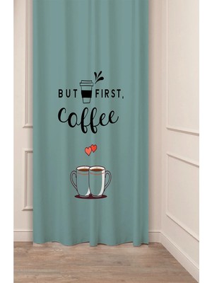 Greendecor Coffe Time Espresso Latte Kahve Zamanı Bohem Desenli Özel Tasarım Dijital Baskılı Şık Tarz Fon Perde