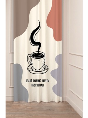 Greendecor Coffe Time Espresso Latte Kahve Zamanı Bohem Desenli Özel Tasarım Dijital Baskılı Şık Tarz Fon Perde