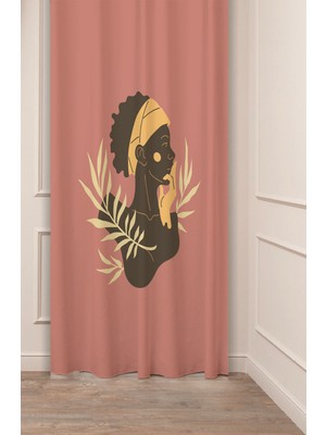 Greendecor Afrika Etnik Vintage Bohem Yaprak Desenli Özel Tasarım Dijital Baskılı (Tek Kanat) Şık Fon Perde