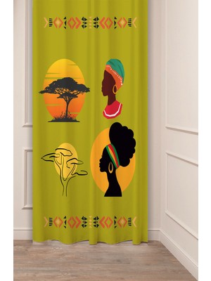 Greendecor Etnik Afrika Antika Doğa Ağaç Desenli Bohem Özel Tasarım Dijital Baskılı (Tek Kanat) Şık Fon Perde