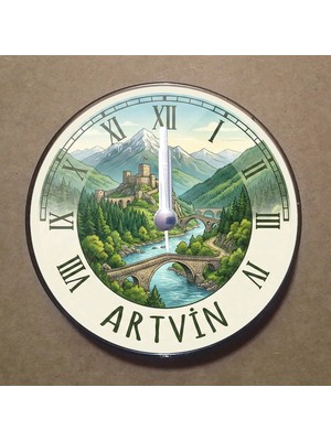 Bsb Artvin Temalı Magnet Saat Buzdolabı Süsü Duvar Saati 10,5cm MS1001