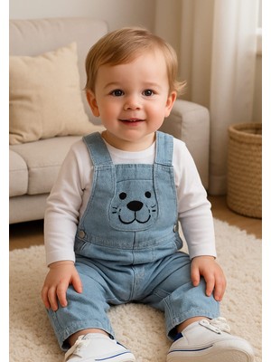 Baby Buu Ayıcıklı Kot Salopet Bebek Takımı Uzun Kollu 2 Parça