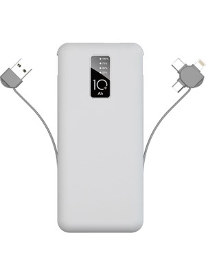 Beyaz Pw-05 Hızlı LED Göstergeli Micro Lightning Type-C Kablolu Taşınabilir Powerbank 10000MAH