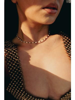 CAPO By Aytaç Yamaç Garnet Lal Taşı ve Gerçek Arpa Incili 14 Ayar Altın Kaplama Kolye