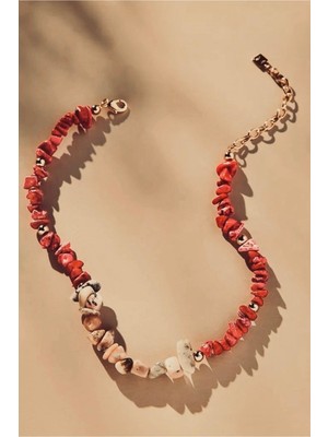 CAPO By Aytaç Yamaç Kırmızı Mercan ve Pembe Opal Doğal Taşlı Kadın Kolye