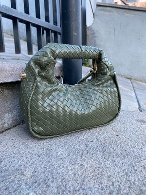 Kadın Mini Clutch Örgülü El ve Omuz Çantası