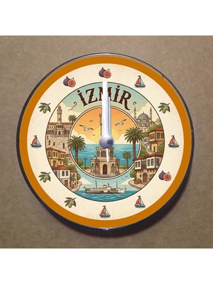 Bsb Izmir Temalı Magnet Saat Buzdolabı Süsü Duvar Saati 10,5cm MS1042