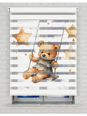 BRIGHTCOVER Sevimli Ayıcık Baskılı Zebra Perde - Gece Gündüz - Bebek Odası Perdesi, Kız Çocuk Odası Perdesi | Kokusuz Mürekkeple Basılmış  Zebra Perdeler ile Sende Tarzını Yansıt! | 1 Dakikada Pratik Montaj