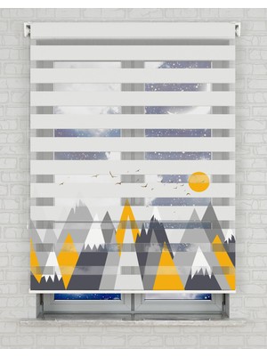 BRIGHTCOVER Vektörel Dağlar ve Güneş Baskılı Zebra Perde - Gece Gündüz - Erkek Çocuk Odası Perdesi | Kokusuz Mürekkeple Basılmış  Zebra Perdeler ile Sende Tarzını Yansıt! | 1 Dakikada Pratik Montaj