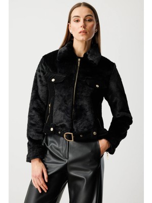 Ekol Beli Kemerli Mix Kumaş Mont 6605