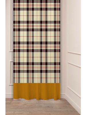 Greendecor Bohem Geometrik Çizgi Şekiller Özel Tasarım Desenli Dijital Baskılı (Tek Kanat) Modern Şık Fon Perde