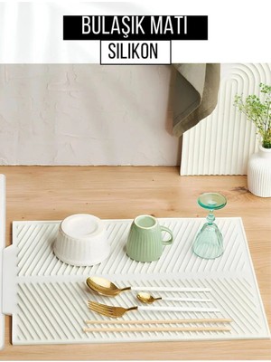 Bayev Bulaşık Kurutma Matı Krem Silikon Maxi Boy 44X33 cm Bulaşıklık - Tezgah Bulaşık Altlığı