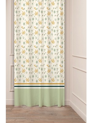 Greendecor Bohem Çiçek Yaprak Antika Desenli Özel Tasarım Dijital Baskılı (Tek Kanat) Modern Şık Tarz Fon Perde
