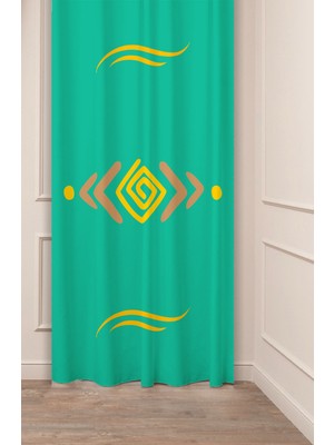 Greendecor Geometrik Çizgi Şekiller Özel Tasarım Desenli Dijital Baskılı (Tek Kanat) Modern Şık Fon Perde