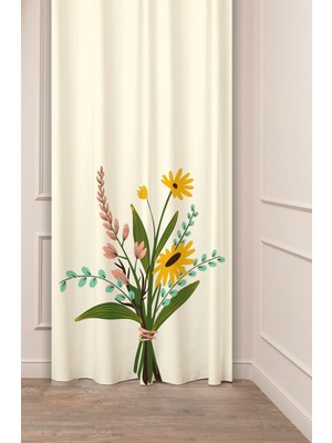 Greendecor Yaprak Bohem Desenli Dijital Baskılı Fon Perde (Tek Kanat) Modern Tasarımlı Soft Renkli Fon Perde