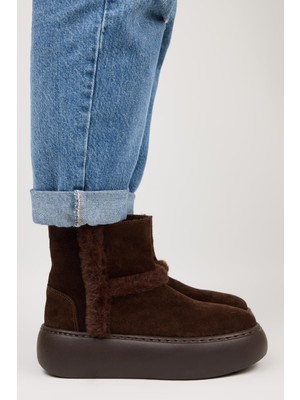 Manijero (Azura) Kadın Hakiki Deri Içi Kürklü ve Kürk Şeritli Kahve Bot