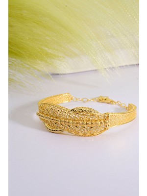 22 Ayar Altın Kaplama Dorika Işlemeli 925 Ayar Gümüş Tül Bilezik