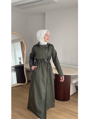 Moda Kadın Düğmeli Trençkot | Kendi Kumaşından Kemerli Model