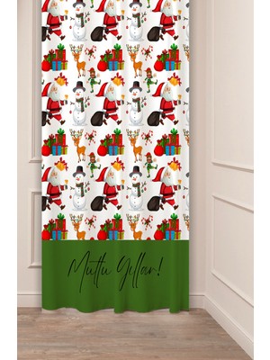 Greendecor Yılbaşı Çam Ağacı Noel Ağacı Kar Yeni Yıl Christmas Desenli Özel Tasarımlı Dijital Baskılı Fon Perde