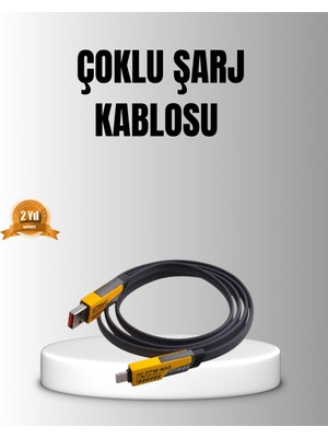 65W 4’ü 1 Arada Örgülü Hızlı Şarj Kablosu USB-C USB-A Çoklu Şarj Dayanıklı