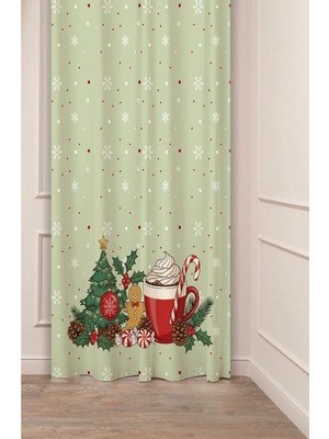 Greendecor Yılbaşı Çam Ağacı Noel Ağacı Kar Yeni Yıl Christmas Desenli Özel Tasarımlı Dijital Baskılı Fon Perde