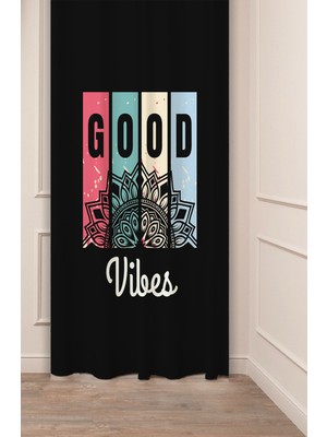 Greendecor Good Vibes Mandala Hippi Etnik Desenli Özel Tasarım Dijital Baskılı (Tek Kanat) Modern Şık Fon Perde
