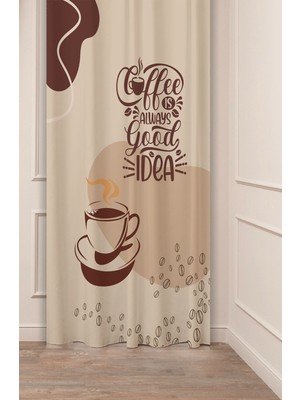 Greendecor Coffee Mutfak Kahve Çekirdeği Tatlı Meyve Yeşillik Desenli Özel Tasarım Bohem (Tek Kanat) Fon Perde