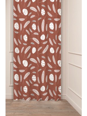 Greendecor Çiçekler Yaprak Çizgili Bohem Desenli Özel Tasarım Dijital Baskılı (Tek Kanat) Modern Şık Fon Perde