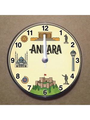 Bsb Ankara Temalı Magnet Saat Buzdolabı Süsü Duvar Saati 10,5cm MS1005