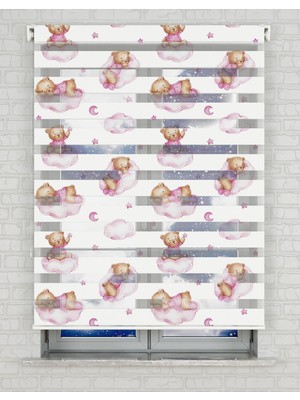 BRIGHTCOVER Pembe Bulutlar ve Ayıcık Baskılı Zebra Perde - Gece Gündüz - Bebek Odası Perdesi | Kokusuz Mürekkeple Basılmış  Zebra Perdeler ile Sende Tarzını Yansıt! | 1 Dakikada Pratik Montaj
