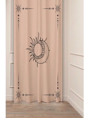 Greendecor Bohem Ay Güneş Mandala Desenli Özel Tasarım Soft Dijital Baskılı (Tek Kanat) Modern Şık Fon Perde